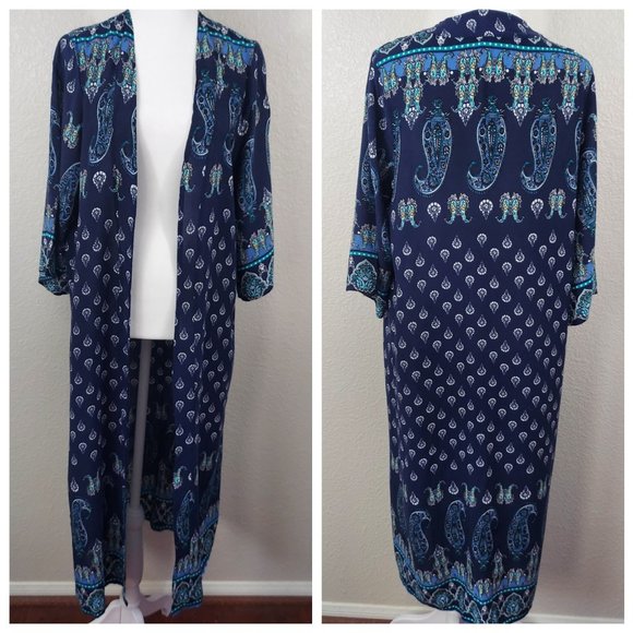Cupshe Tops - CUPSHE Kimono Long Navy Print 3/4 Sleeve  M